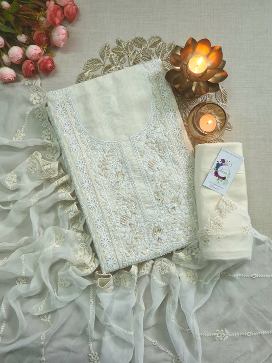 Off-White Jamdani Unstitched Suit with Heavy Tone-on-Tone Thread Embroidery